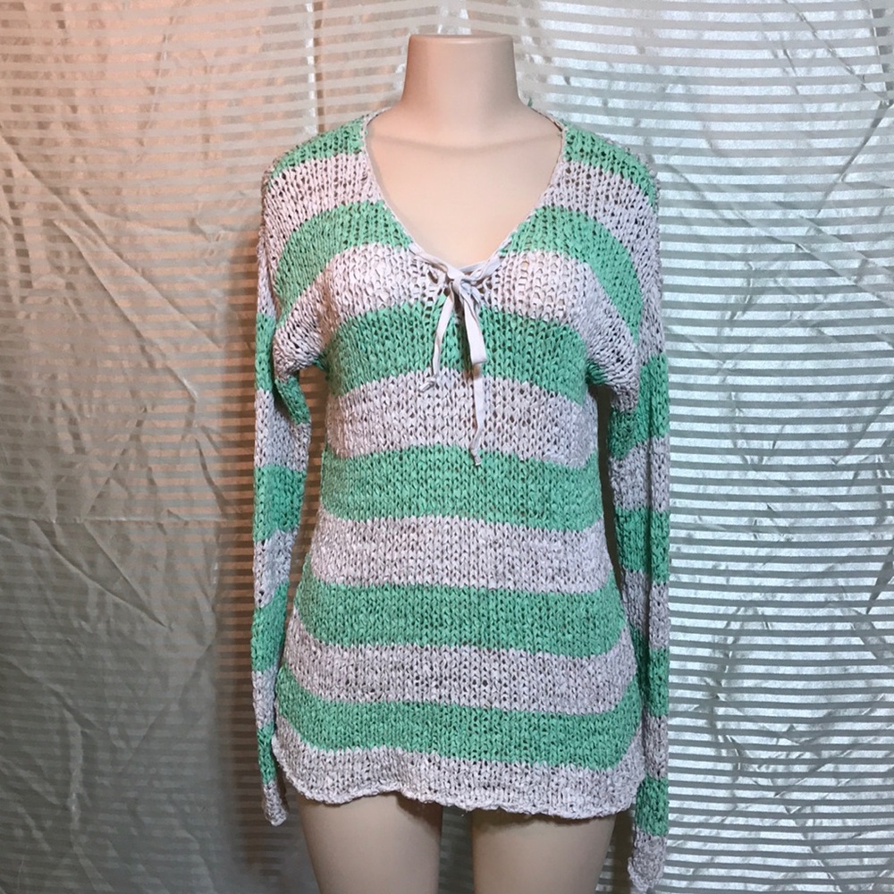 Mint Striped Extremely Chunky Knit Long Sleeve Top - Picture 4 of 8